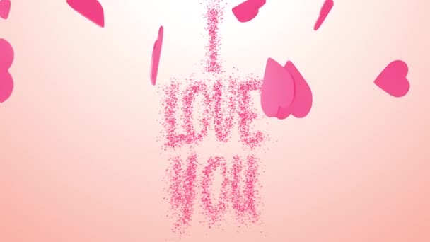 Falling Pink Hearts Animation Love You Text Romantic Background Beautiful — Stockvideo