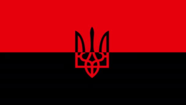 ウクライナのアニメーションの国旗 腕のグリッチングトライデントコートで赤と黒に変更青と黄色の色 背景やスクリーンセーバーのためのウクライナの愛国的なシンボル ループビデオ — ストック動画