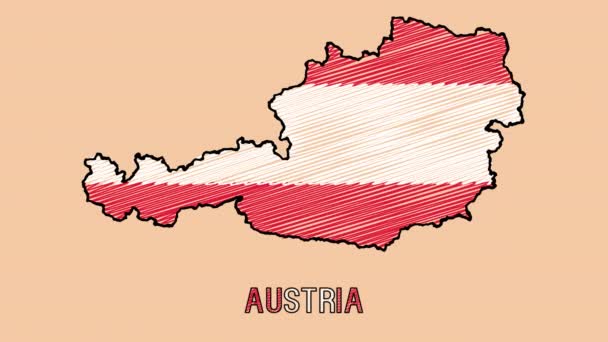 Austria Ręcznie Rysowane Kreda Scribble Cartoon Animowana Mapa Flagą Austriacki — Wideo stockowe