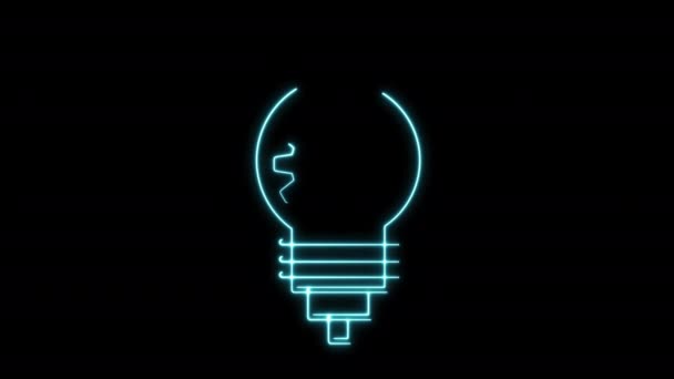 Неоновая Светящаяся Лампочка Мерцающая Лампа Идея Икона Бизнес Линии Знак Стоковый Видеоролик
