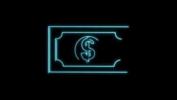 Neon Glowing Money Dollar Sign Bill Icon Economia Negócios Finanças Videoclipe