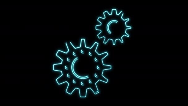 Neon Glowing Rotating Gear Cogwheel Engine Icon Business Sign Line — Vídeo de Stock