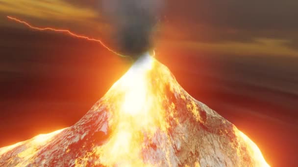 Geceleri Yıldırım Elektrotik Fırtınası Yanardağ Püskürterek Lav Magma Gaz Kül — Stok video