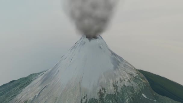 メキシコの雪に覆われた火山の火口の上の煙と灰の列3Dレンダリングアニメーションループ — ストック動画