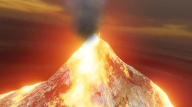 Geceleri püsküren volkanla birlikte lav, magma, gaz, kül ve duman bulutu Meksika 'da 3D animasyon canlandırma döngüsü oluşturur.