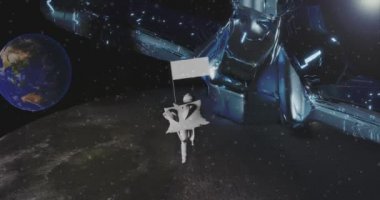 Ay 'daki göreve giden uzay gemisinin kadın pilotu Ay' a giderken elinde barış dolu beyaz bayrak merceklerle aydınlatılmış dünyaya doğru muhteşem bir bakış açısı taşıyor.