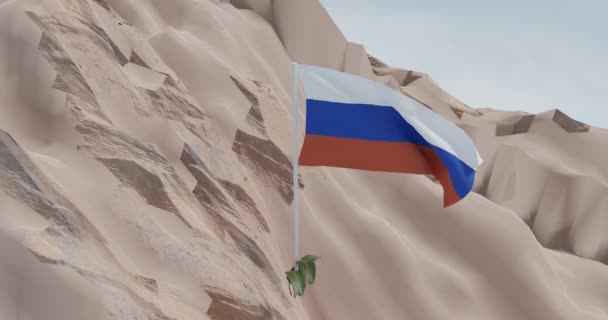 Bandeira Têxtil Rússia Sopra Vento Enquanto Câmera Faz Arco Movimento — Vídeo de Stock