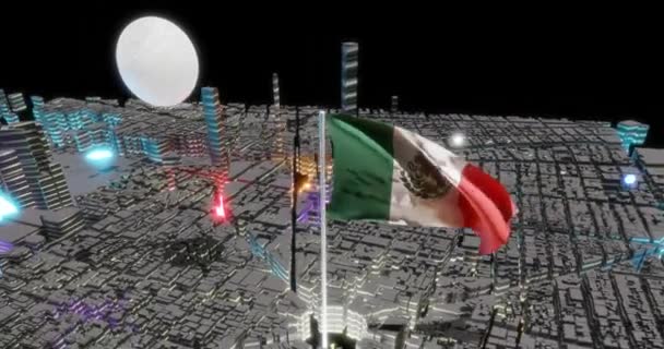 Paesaggio Notturno Città Del Messico Illuminato Dalla Luna Fuochi Artificio — Video Stock