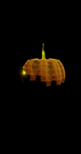 Halloween Night Celebration Glowing Pumpkin Turning Glowing Eyes Crooked Smile — ストック動画
