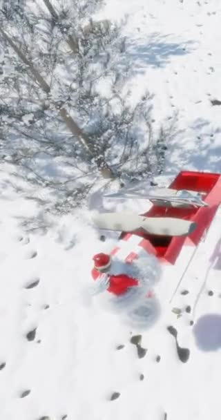 Trójwymiarowy Świąteczny Krajobraz Śniegiem Ziemi Drzewach Środowisko Pracy Święty Mikołaj — Wideo stockowe