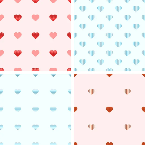 Set Seamless Patterns Hearts Pattern Bed Linen Decorative Paper Packaging — стоковый вектор