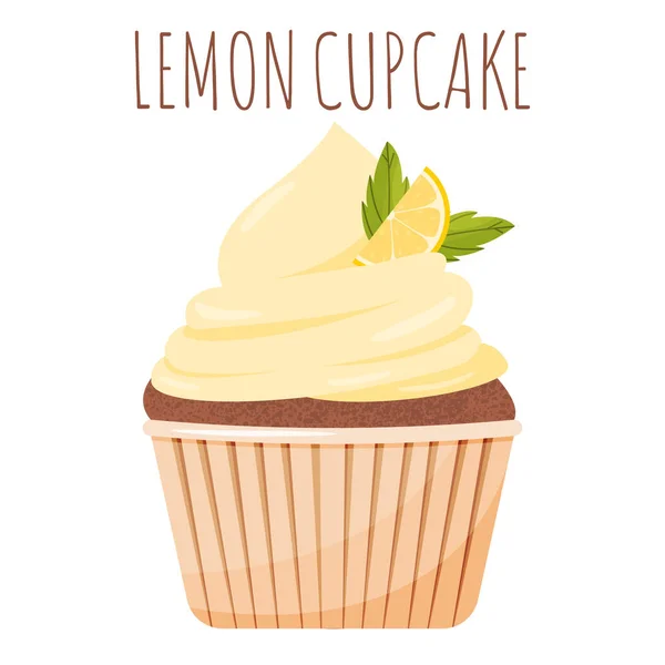 Delicioso Cupcake Con Limón Crema Amarilla Hoja Menta Lindo Postre — Archivo Imágenes Vectoriales