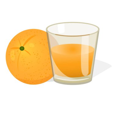 Portakal suyu ve portakallı bir bardak. Beyaz arkaplanda izole edilmiş vektör illüstrasyonu.