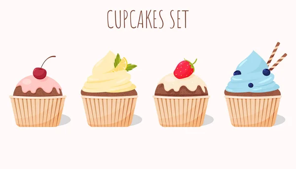 Conjunto de diferentes cupcakes — Archivo Imágenes Vectoriales