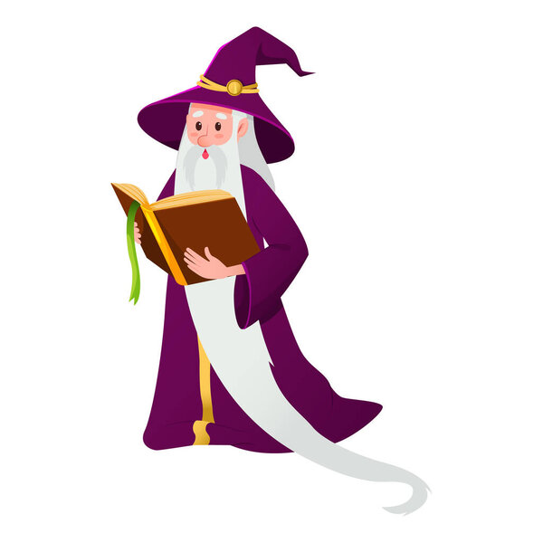 Cartoon wizard character with book