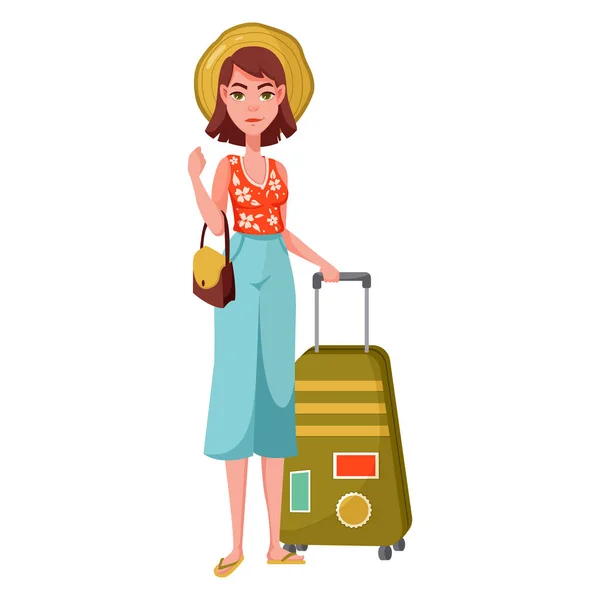 Девушка из мультика с чемоданом — стоковый вектор