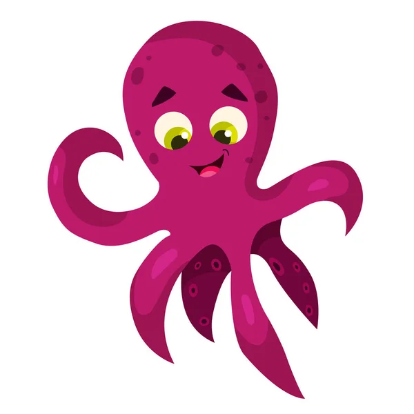 Cute Cartoon Pink Octopus Smiling Underwater Animal Vector Clipart Isolated — ストックベクタ