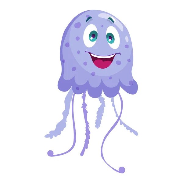 Cute violet smiling jellyfish — ストックベクタ