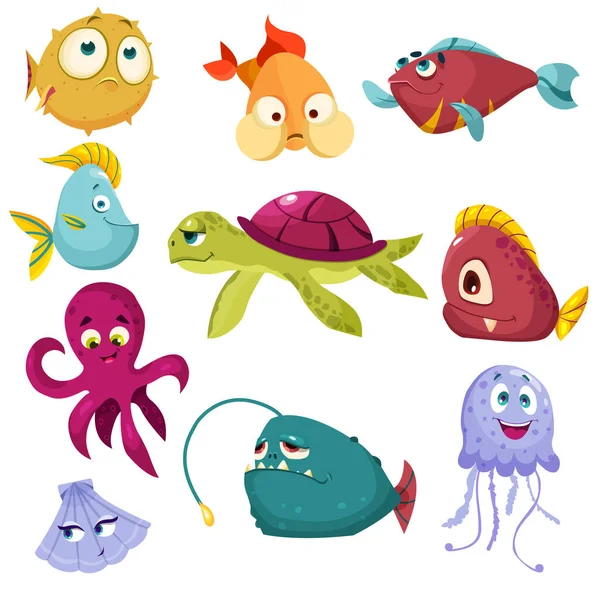 Sada roztomilé kreslené ryby — Stockový vektor