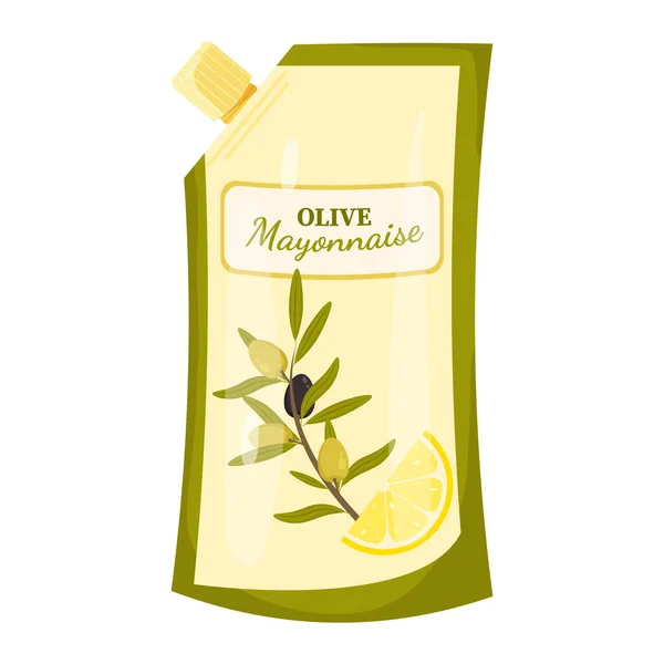 Plastic bag with olive mayonnaise — Vector de stock