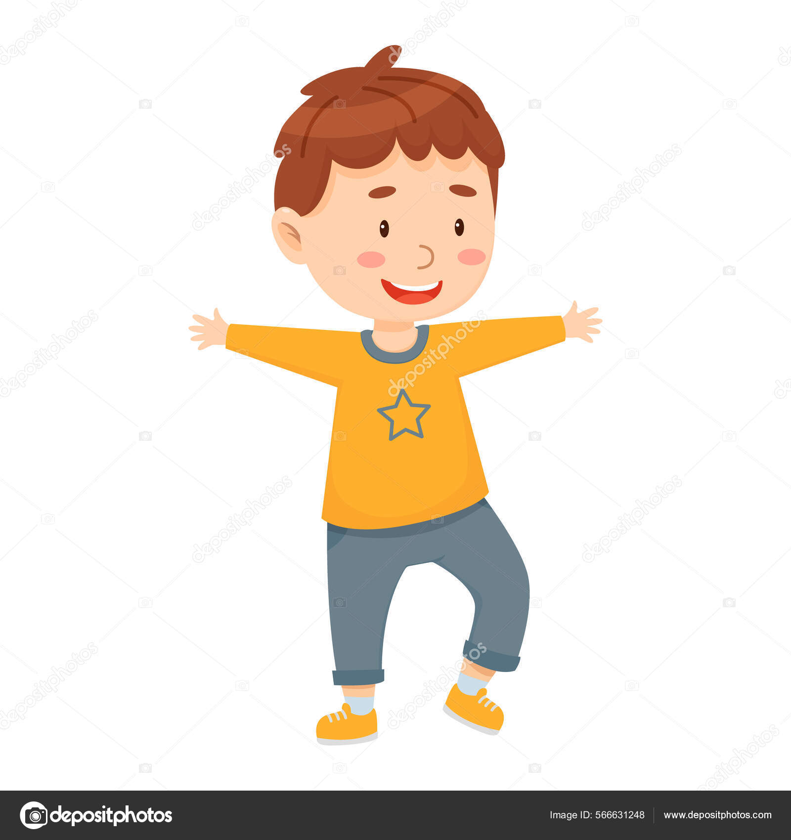 A Happy Child With Open Arms Векторное Изображение.