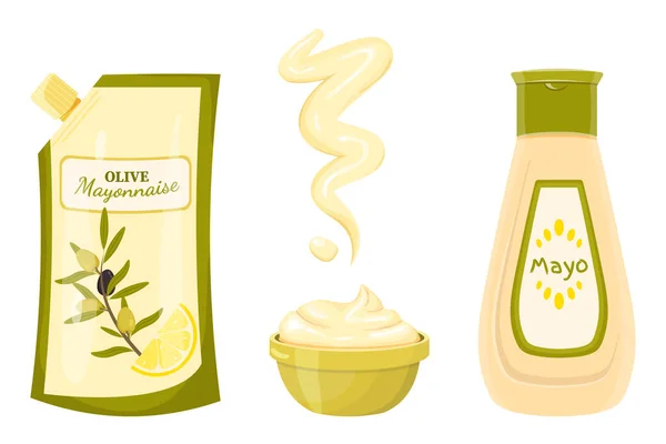 Set of olive mayonnaise — Vector de stock