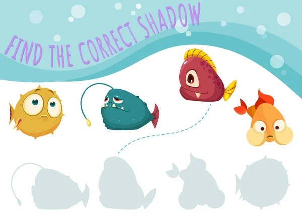 Niños juego encontrar la sombra correcta con los peces — Archivo Imágenes Vectoriales