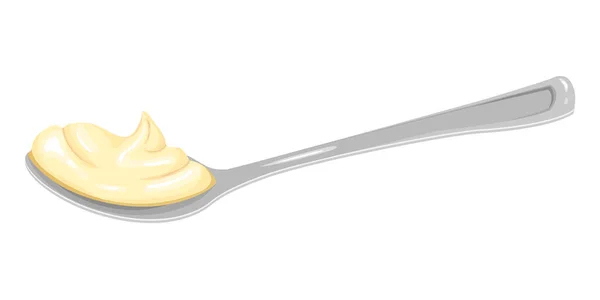 Cartoon Ασημένιο Κουτάλι Μαγιονέζα Κρέμα Γάλακτος Τυρί Άποψη Πλευρά Κρέμα — Διανυσματικό Αρχείο
