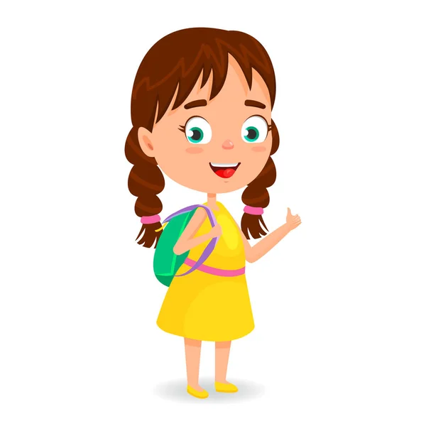 Schoolgirl Backpack Going Back School School Time Cute Vector Cartoon — Vettoriale Stock