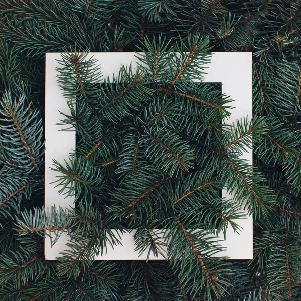 Mutlu Noeller ve sonsuz yeşil ağaç dalları yaratıcı planıyla mutlu yıllar. Doğa yassı konsept.