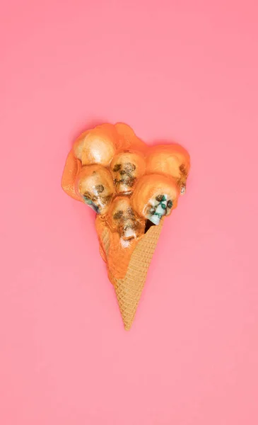 Ice Cream Cone Skulls Topping Flat Lay — Fotografia de Stock
