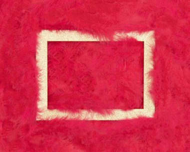 Renkli yumuşak tüy yuvasında altın resim çerçeveli yaratıcı düz kompozisyon. Gerçekçi estetik görünüm arka planı. Çağdaş biçim.