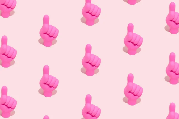 Ett Finger Upp Ikonen Pastell Rosa Bakgrund Sömlöst Mönster Isometrisk — Stockfoto