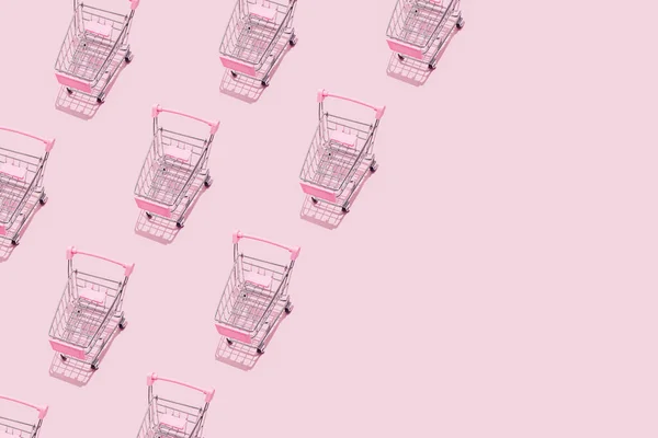 Pattern Supermarket Shopping Cart Pastel Pink Background Creative Design Packaging — 스톡 사진