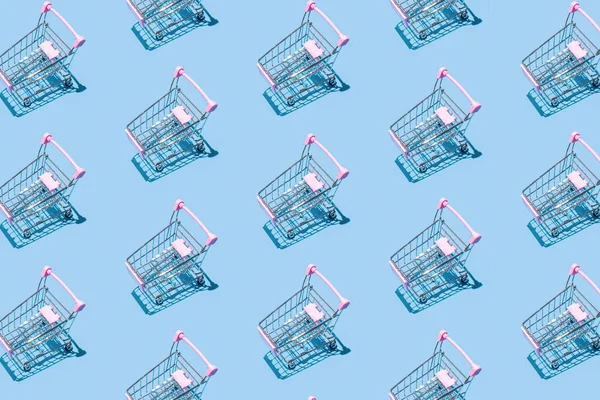 Pattern Supermarket Shopping Cart Pastel Blue Background Creative Design Packaging — 스톡 사진