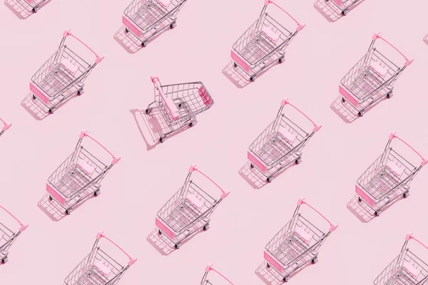 Pattern Supermarket Shopping Cart Pastel Pink Background Creative Design Packaging — 스톡 사진