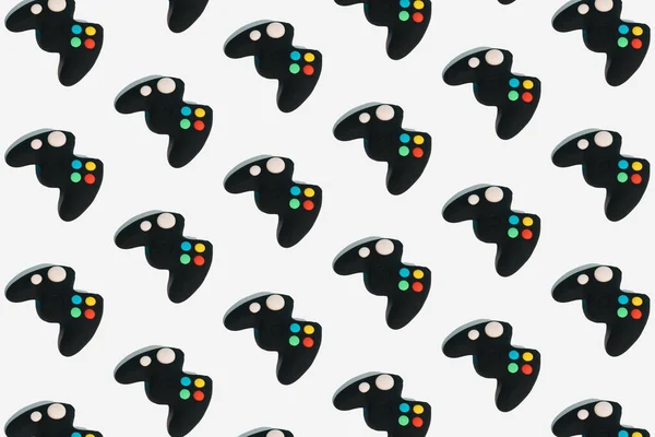 Seamless Pattern Gamepads White Background Creative Concept Video Game Gaming — 스톡 사진