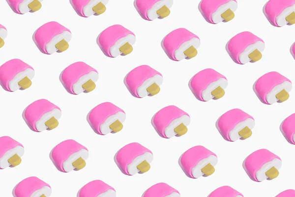 Seamless Pattern Made Pink Ice Cream Sticks White Background Minimal — Stock Photo, Image