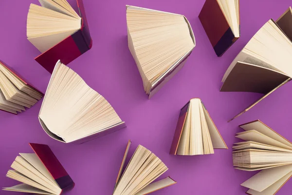 Creative Pattern Made Books Bright Purple Background Education Knowledge Concept ストックフォト