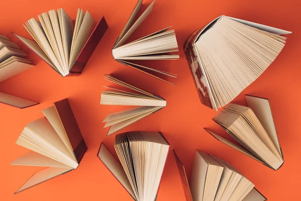 Creative Pattern Made Books Bright Orange Background Education Knowledge Concept ストック画像