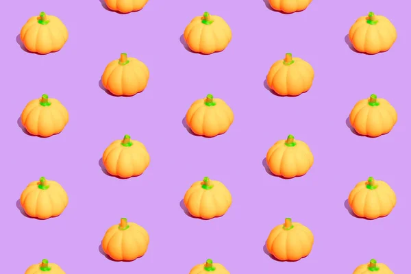 Seamless Pattern Made Little Pumpkins Purple Background Minimal Autumn Halloween — Foto Stock