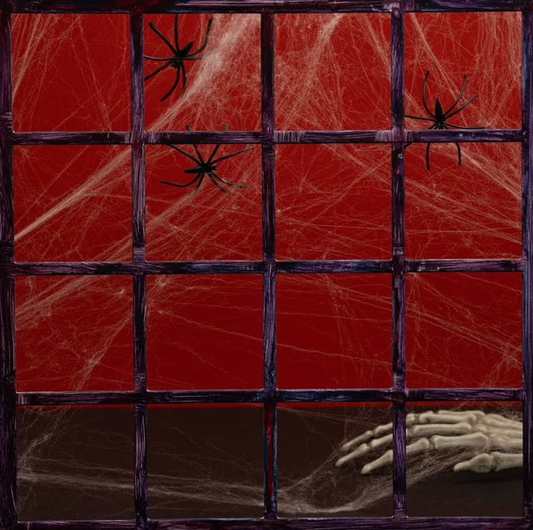 Ghost Verlaten Spookhuis Horror Scene Met Spinnen Spinnenweb Skelet Hand — Stockfoto