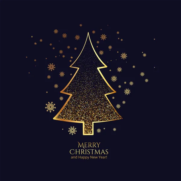 美しい黄金のクリスマスツリーカードのお祝いの背景 — ストックベクタ