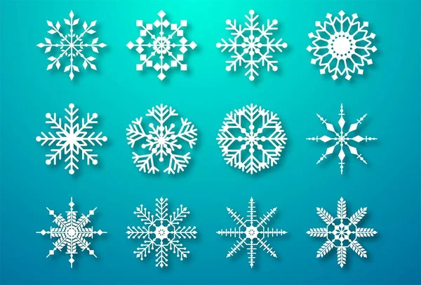 Navidad Decorativa Copos Nieve Conjunto Elementos Diseño — Archivo Imágenes Vectoriales