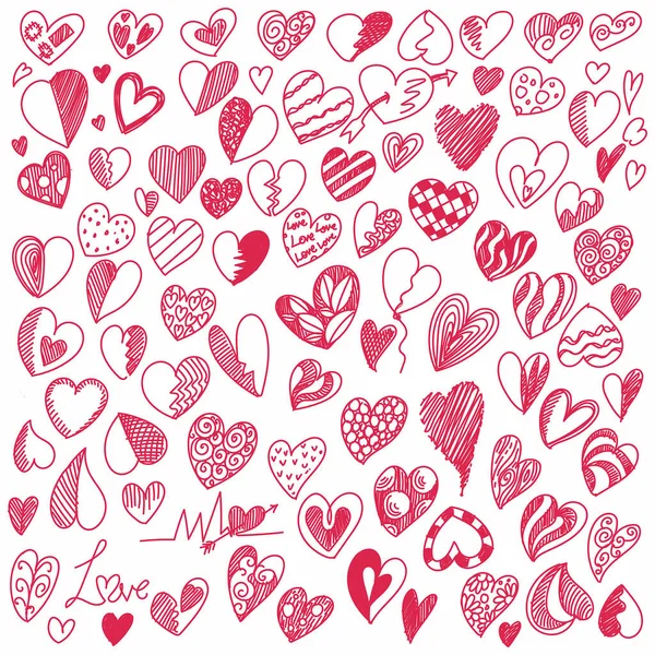 Ručně Kreslit Valentýna Srdce Kolekce Skica Design — Stockový vektor