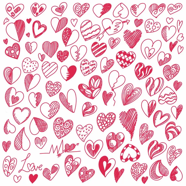 Dibuja Mano San Valentín Corazones Colección Boceto Diseño — Vector de stock