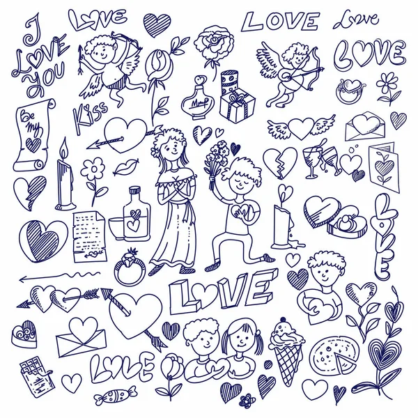 手描きバレンタインの日スクラップブックのページの落書きスケッチ — ストックベクタ