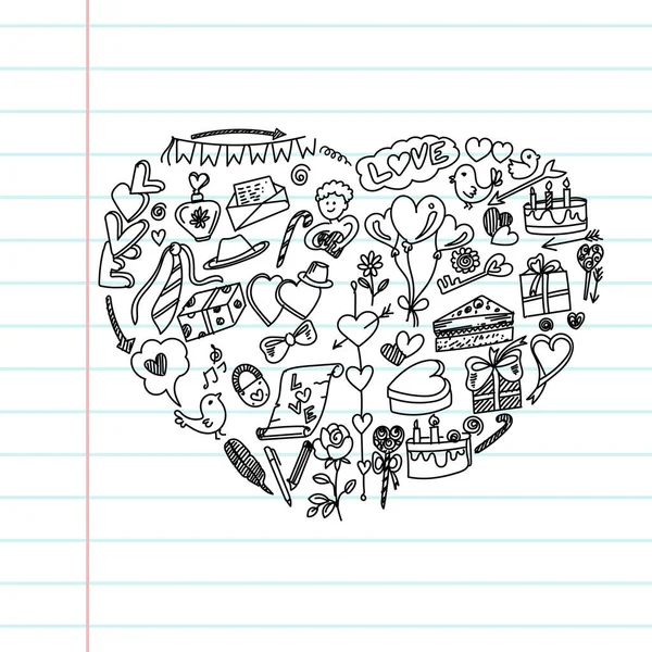 Dessin Main Symboles Amour Dessin Saint Valentin — Image vectorielle