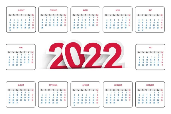 New Year 2022 Calendar Template Design — Stock Vector