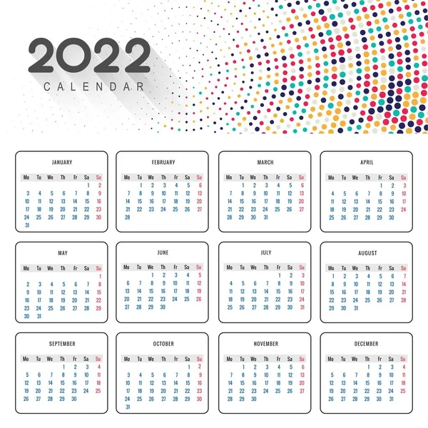 Año Nuevo 2022 Plantilla Calendario Diseño — Vector de stock